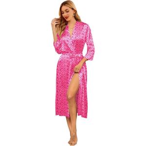 Ekouaer Silk Robes for Women Long Satin Bride Bridesmaid Wedding Party Robes Lightweight Sexy Sleepwear with Pockets(Printed 2)