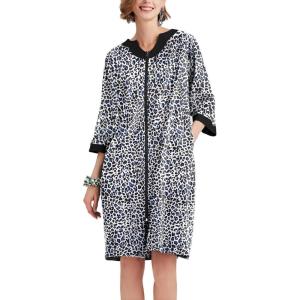 Ekouaer Women Zipper Robe 3/4 Sleeve Nightgowns Lightweight Short Bathrobe with Pockets S-3XL(Black Leopard)