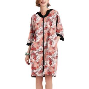 Ekouaer Women Zipper Robe 3/4 Sleeve Nightgowns Lightweight Short Bathrobe with Pockets S-3XL(Brown Floral)