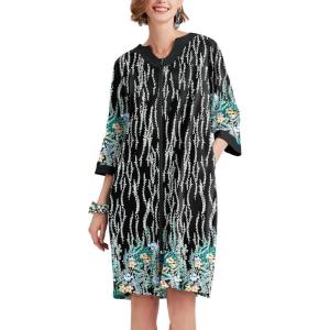 Ekouaer Women Zipper Robe 3/4 Sleeve Nightgowns Lightweight Short Bathrobe with Pockets S-3XL(Green Leaves)