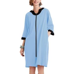 Ekouaer Women Zipper Robe 3/4 Sleeve Nightgowns Lightweight Short Bathrobe with Pockets S-3XL(Light Blue)