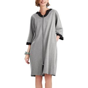 Ekouaer Women Zipper Robe 3/4 Sleeve Nightgowns Lightweight Short Bathrobe with Pockets S-3XL(Light Grey)