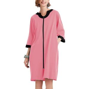 Ekouaer Women Zipper Robe 3/4 Sleeve Nightgowns Lightweight Short Bathrobe with Pockets S-3XL(Rose Pink)