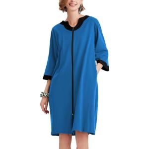 Ekouaer Women Zipper Robe 3/4 Sleeve Nightgowns Lightweight Short Bathrobe with Pockets S-3XL(Sky Blue)