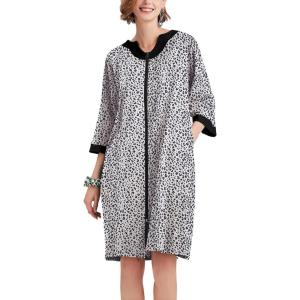 Ekouaer Women Zipper Robe 3/4 Sleeve Nightgowns Lightweight Short Bathrobe with Pockets S-3XL(White Leopard)