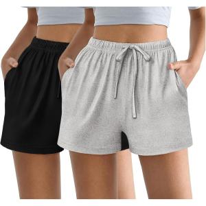 Ekouaer Womens 2 Pack Pajama Shorts Comfy Lounge Bottom Y2k Printed Sleep Short with Pockets Pj Bottoms S-XXL(Black/Grey)