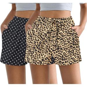 Ekouaer Womens 2 Pack Pajama Shorts Comfy Lounge Bottom Y2k Printed Sleep Short with Pockets Pj Bottoms S-XXL(Leopard/Polka Dots)