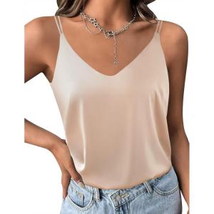 Ekouaer Womens 2-Pack Silk Satin Camisole Tank Top V Neck Sexy Cross Back Spaghetti Strap Cami Sleeveless Lounge Tops S-XXL(Champagne)