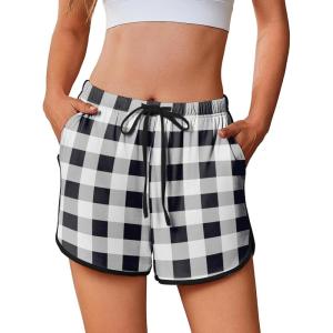 Ekouaer Women’s Pajama Shorts Elastic Waist Sleep Shorts Stylish Lounge Shorts Casual Comfy Sweat Shorts(Black White Plaid)