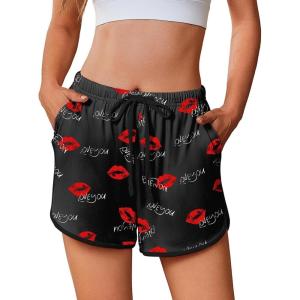 Ekouaer Women’s Pajama Shorts Elastic Waist Sleep Shorts Stylish Lounge Shorts Casual Comfy Sweat Shorts(Love)