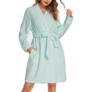 Ekouaer Women’s Robes Short Plush Bathrobe Knee Length Warm Soft Jacquard Robe Winter House Coat with Pockets S-XXL(Mint)