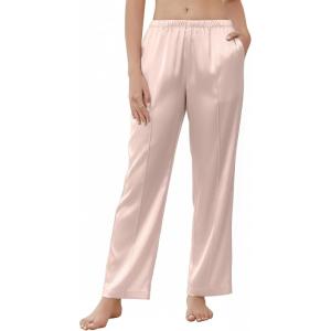 Ekouaer Women’s Silk Satin Pajama Pants Wide Leg Lounge Pants for Women Elastic Waist Pj Bottoms with Side Pockets(Champagne)