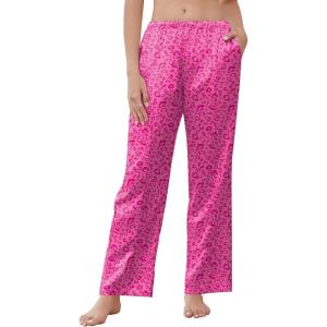 Ekouaer Women’s Silk Satin Pajama Pants Wide Leg Lounge Pants for Women Elastic Waist Pj Bottoms with Side Pockets(Pink Leopard)