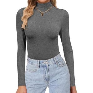 Ekouaer Women’s Turtleneck Shirts Long Sleeve Soft Lightweight Fitted Mock Thermal Base Layer Tops(Dark Grey)