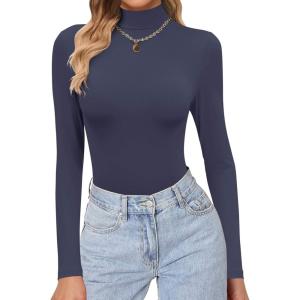 Ekouaer Women’s Turtleneck Shirts Long Sleeve Soft Lightweight Fitted Mock Thermal Base Layer Tops(Navy Blue)