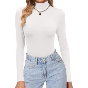 Ekouaer Women’s Turtleneck Shirts Long Sleeve Soft Lightweight Fitted Mock Thermal Base Layer Tops(White)