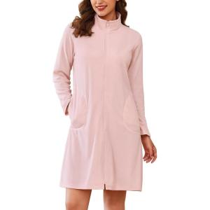 Ekouaer Women’s Zipper Robes Long Sleeves Bathobe Soft House Coat Sleepwear Knee Length Loungewear with Pockets S-XXL(Light Pink)