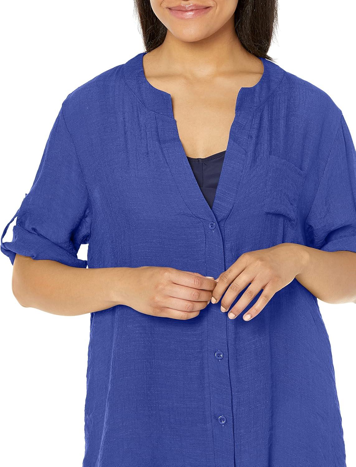 imageEkouaer Bathing Suit Cover Up for Women V Neck Button Down Swimsuit Coverup Beach Dress Shirt S3XLNavy