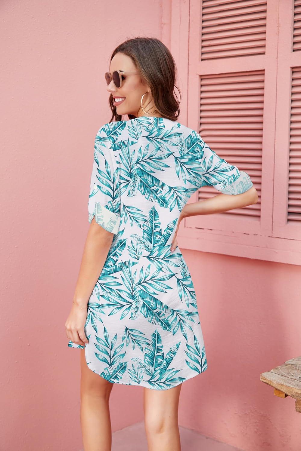 imageEkouaer Bathing Suit Cover Up for Women V Neck Button Down Swimsuit Coverup Beach Dress Shirt S3XLZw612tropical Print
