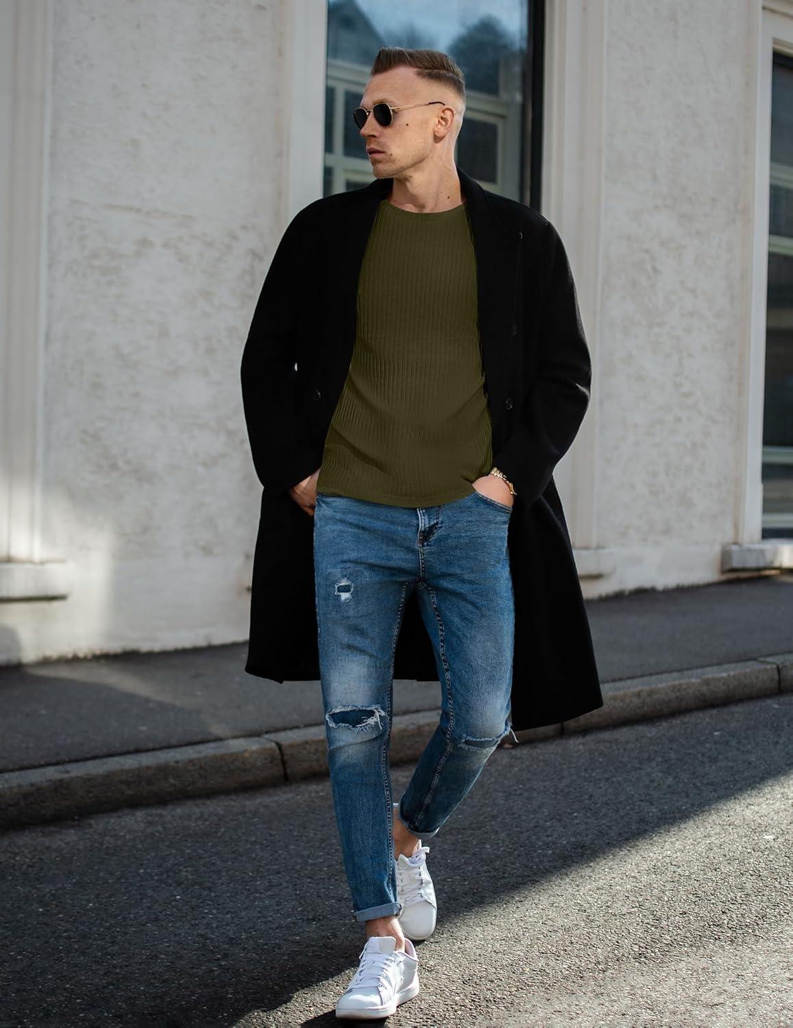 imageEkouaer Mens Long Sleeve Shirts Ribbed Pullover Tees Sim Fit Thermal Tops Crew Neck Stretchy Undershirts S3XLArmy Green