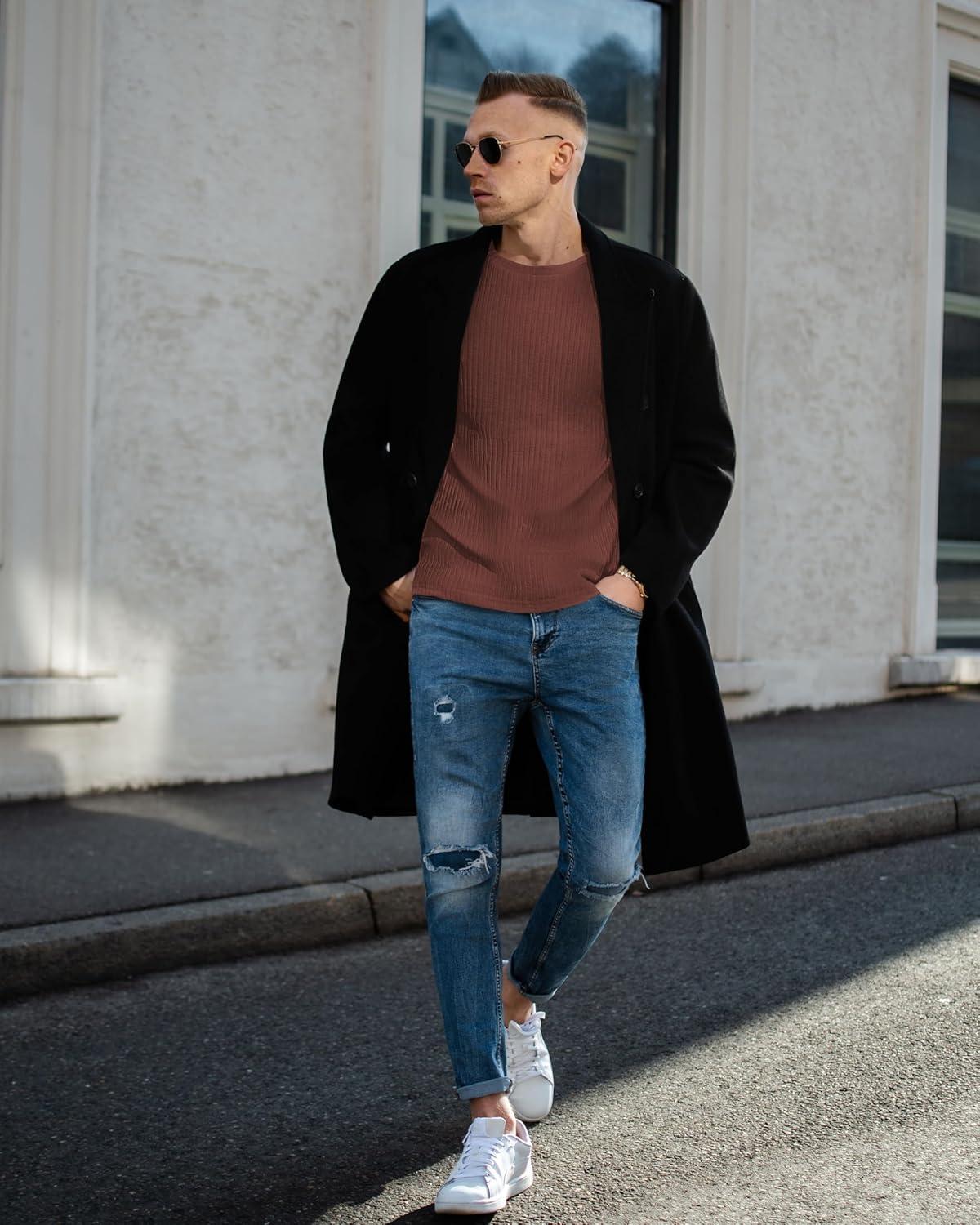 imageEkouaer Mens Long Sleeve Shirts Ribbed Pullover Tees Sim Fit Thermal Tops Crew Neck Stretchy Undershirts S3XLBrown