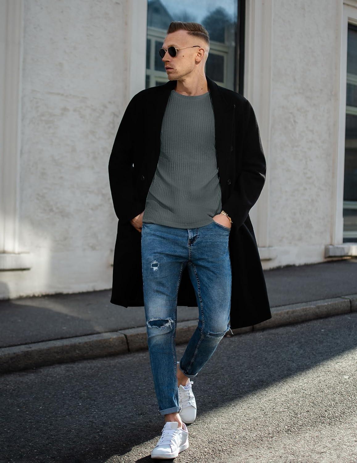 imageEkouaer Mens Long Sleeve Shirts Ribbed Pullover Tees Sim Fit Thermal Tops Crew Neck Stretchy Undershirts S3XLDeep Grey