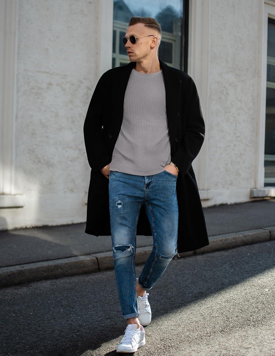 imageEkouaer Mens Long Sleeve Shirts Ribbed Pullover Tees Sim Fit Thermal Tops Crew Neck Stretchy Undershirts S3XLGrey