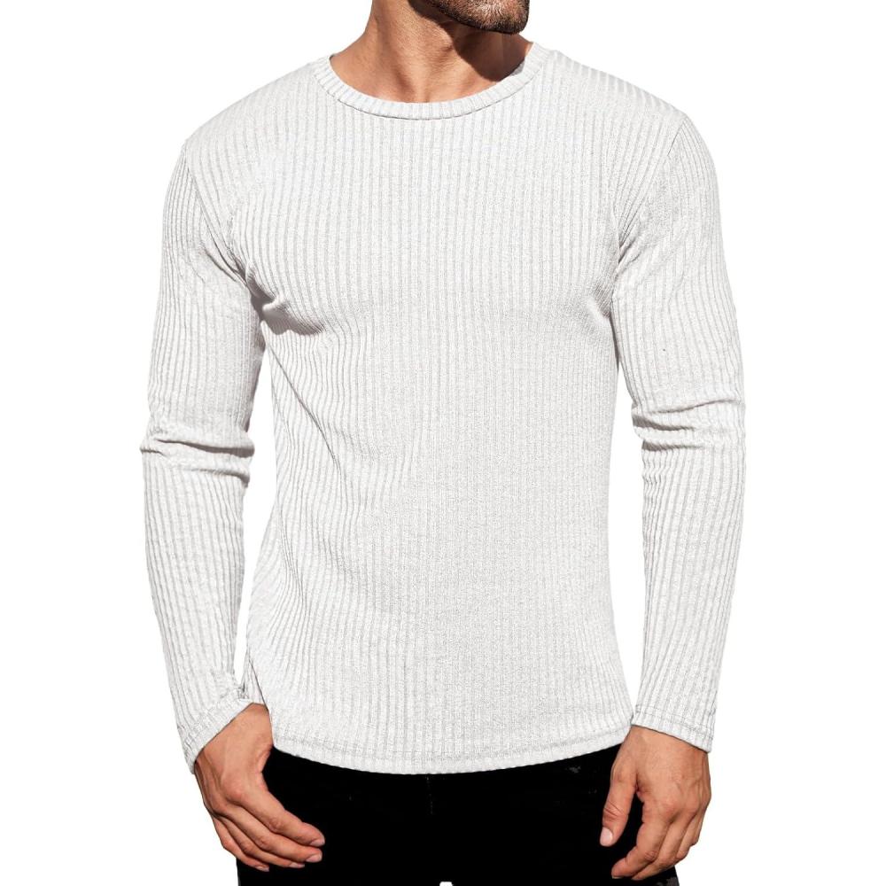 imageEkouaer Mens Long Sleeve Shirts Ribbed Pullover Tees Sim Fit Thermal Tops Crew Neck Stretchy Undershirts S3XLWhite