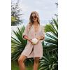 Ekouaer Bathing Suit Cover Up for Women V Neck Button Down Swimsuit Coverup Beach Dress Shirt S-3XL(Beige)