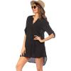 Ekouaer Bathing Suit Cover Up for Women V Neck Button Down Swimsuit Coverup Beach Dress Shirt S-3XL(Black)