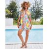Ekouaer Bathing Suit Cover Up for Women V Neck Button Down Swimsuit Coverup Beach Dress Shirt S-3XL(Colorful Leaves)