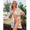 Ekouaer Bathing Suit Cover Up for Women V Neck Button Down Swimsuit Coverup Beach Dress Shirt S-3XL(Colorful Leaves)