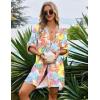 Ekouaer Bathing Suit Cover Up for Women V Neck Button Down Swimsuit Coverup Beach Dress Shirt S-3XL(Colorful Leaves)