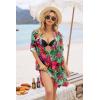 Ekouaer Bathing Suit Cover Up for Women V Neck Button Down Swimsuit Coverup Beach Dress Shirt S-3XL(Dh690-tropical Print)