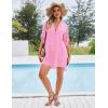 Ekouaer Bathing Suit Cover Up for Women V Neck Button Down Swimsuit Coverup Beach Dress Shirt S-3XL(Pink)