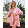 Ekouaer Bathing Suit Cover Up for Women V Neck Button Down Swimsuit Coverup Beach Dress Shirt S-3XL(Pink)