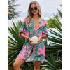 Ekouaer Bathing Suit Cover Up for Women V Neck Button Down Swimsuit Coverup Beach Dress Shirt S-3XL(Watercolor Coconut Tree)