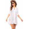 Ekouaer Bathing Suit Cover Up for Women V Neck Button Down Swimsuit Coverup Beach Dress Shirt S-3XL(White)