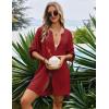 Ekouaer Bathing Suit Cover Up for Women V Neck Button Down Swimsuit Coverup Beach Dress Shirt S-3XL(Wine Red)
