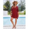 Ekouaer Bathing Suit Cover Up for Women V Neck Button Down Swimsuit Coverup Beach Dress Shirt S-3XL(Wine Red)