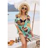 Ekouaer Bathing Suit Cover Up for Women V Neck Button Down Swimsuit Coverup Beach Dress Shirt S-3XL(Zw532-tropical Print)