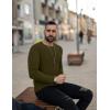 Ekouaer Men’s Long Sleeve Shirts Ribbed Pullover Tees Sim Fit Thermal Tops Crew Neck Stretchy Undershirts S-3XL(Army Green)