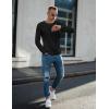 Ekouaer Men’s Long Sleeve Shirts Ribbed Pullover Tees Sim Fit Thermal Tops Crew Neck Stretchy Undershirts S-3XL(Black)