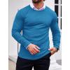 Ekouaer Men’s Long Sleeve Shirts Ribbed Pullover Tees Sim Fit Thermal Tops Crew Neck Stretchy Undershirts S-3XL(Blue)