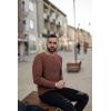 Ekouaer Men’s Long Sleeve Shirts Ribbed Pullover Tees Sim Fit Thermal Tops Crew Neck Stretchy Undershirts S-3XL(Brown)