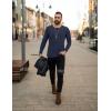 Ekouaer Men’s Long Sleeve Shirts Ribbed Pullover Tees Sim Fit Thermal Tops Crew Neck Stretchy Undershirts S-3XL(Navy Blue)