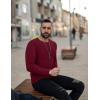 Ekouaer Men’s Long Sleeve Shirts Ribbed Pullover Tees Sim Fit Thermal Tops Crew Neck Stretchy Undershirts S-3XL(Wine Red)
