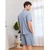 Ekouaer Mens Pajamas Set Short Sleeve Sleepwear Button Down Soft Loungewear 2 Piece Pj Shorts Sets with Pockets(Grey Blue)