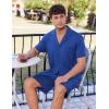 Ekouaer Mens Pajamas Set Short Sleeve Sleepwear Button Down Soft Loungewear 2 Piece Pj Shorts Sets with Pockets(Navy Blue)