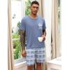 Ekouaer Mens Pajamas Set Soft Lounge Set V Neck Sleep Nightwear Short Sleeve Pjs with Pocket S-XXL(01 Light Blue Plaid)